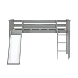 180413121064 : Loft Beds Low Loft With Easy Slide & Light Pink & White Farmhouse Curtain, Grey