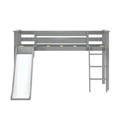 180413121064 : Loft Beds Low Loft with Easy Slide and Light Pink and White Farmhouse Curtain, Grey