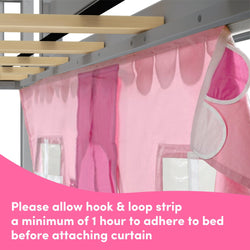 180413121064 : Loft Beds Low Loft With Easy Slide & Light Pink & White Farmhouse Curtain, Grey