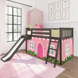 180413151064 : Loft Beds Low Loft with Easy Slide and Light Pink and White Farmhouse Curtain, Clay