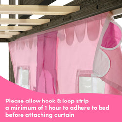 180413151064 : Loft Beds Low Loft with Easy Slide and Light Pink and White Farmhouse Curtain, Clay