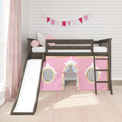 180413151083 : Loft Beds Low Loft with Easy Slide and Light Pink and Gold Princess Curtain, Clay