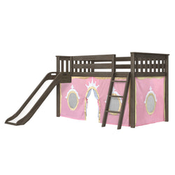 180413151083 : Loft Beds Low Loft with Easy Slide and Light Pink and Gold Princess Curtain, Clay
