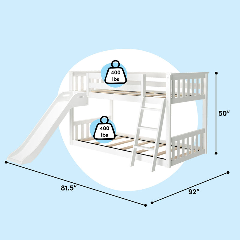 Twin Over Twin Low Bunk Bed With Slide