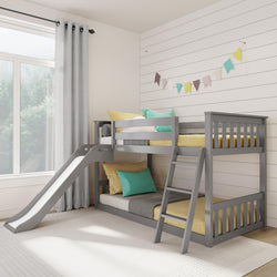 180417-121 : Bunk Beds Max & Lily Twin Over Twin Low Bunk With Slide & Ladder, Wooden Bunk beds With 14” Safety Guardrail for Kids, Toddlers, Boys, Girls, Teens, Bedroom Furniture, Grey