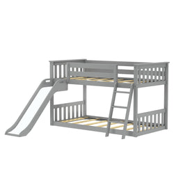 180417-121 : Bunk Beds Max & Lily Twin Over Twin Low Bunk With Slide & Ladder, Wooden Bunk beds With 14” Safety Guardrail for Kids, Toddlers, Boys, Girls, Teens, Bedroom Furniture, Grey