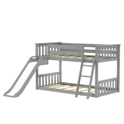 180417-121 : Bunk Beds Max & Lily Twin Over Twin Low Bunk with Slide and Ladder, Wooden Bunk beds with 14” Safety Guardrail for Kids, Toddlers, Boys, Girls, Teens, Bedroom Furniture, Grey