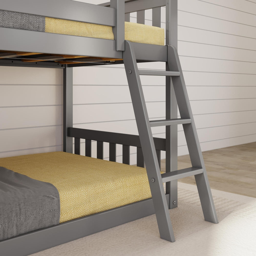 180417-121 : Bunk Beds Max & Lily Twin Over Twin Low Bunk With Slide & Ladder, Wooden Bunk beds With 14” Safety Guardrail for Kids, Toddlers, Boys, Girls, Teens, Bedroom Furniture, Grey