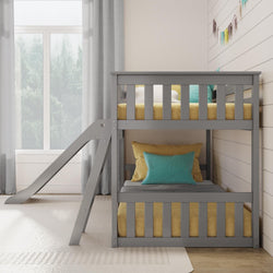 180417-121 : Bunk Beds Max & Lily Twin Over Twin Low Bunk With Slide & Ladder, Wooden Bunk beds With 14” Safety Guardrail for Kids, Toddlers, Boys, Girls, Teens, Bedroom Furniture, Grey