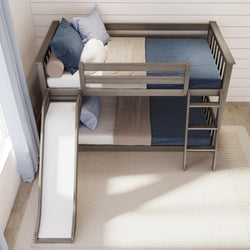 180417-151 : Bunk Beds Max & Lily Twin Over Twin Low Bunk With Slide & Ladder, Wooden Bunk beds With 14” Safety Guardrail for Kids, Toddlers, Boys, Girls, Teens, Bedroom Furniture, Clay