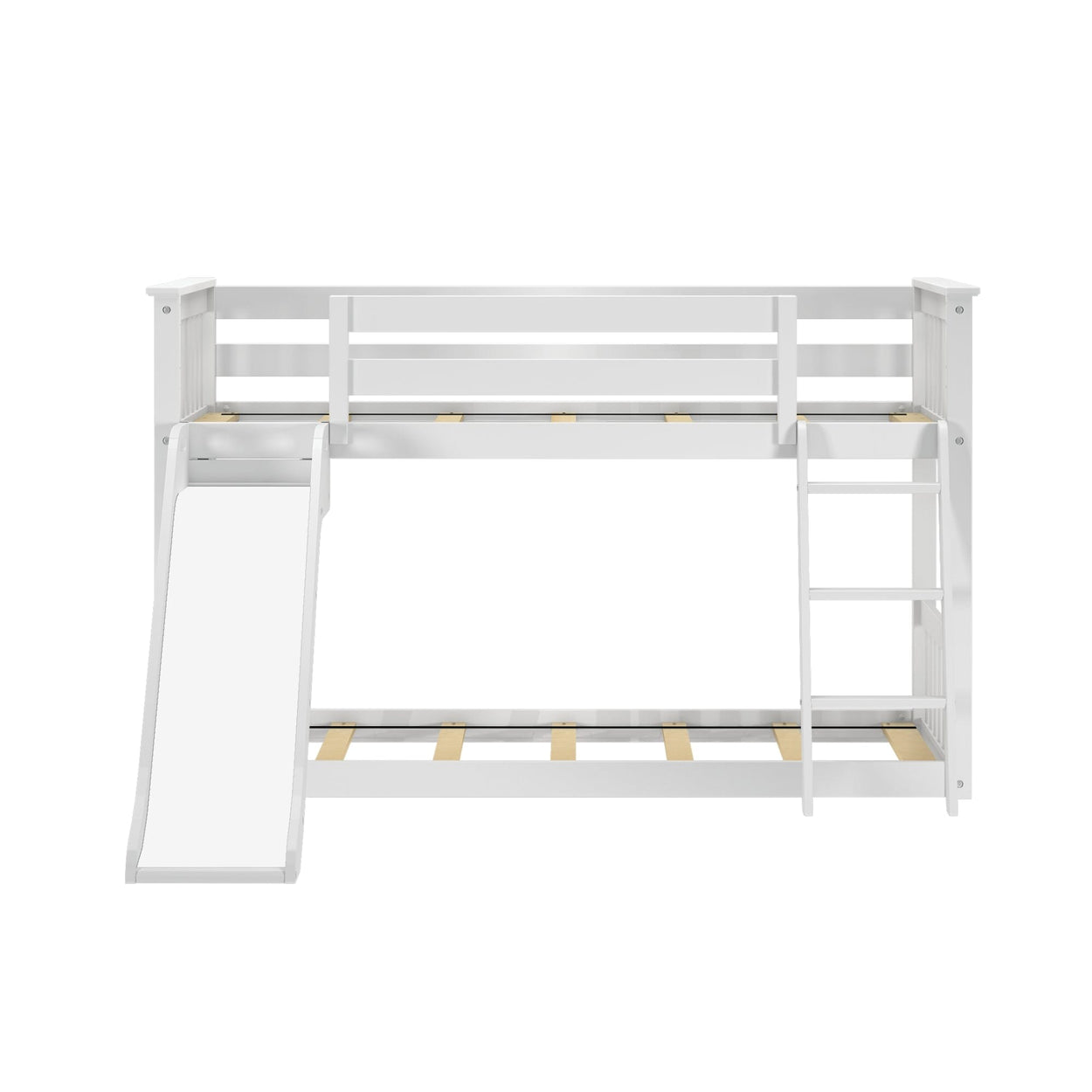 180417002067 : Bunk Beds Low Bunk with Easy Slide and Orange Camper Van Curtain, White