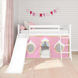 180417002083 : Bunk Beds Low Bunk With Easy Slide & Light Pink & Gold Princess Curtain, White