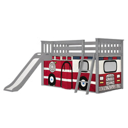 180417121043 : Bunk Beds Low Bunk with Easy Slide and Firetruck Curtain, Grey