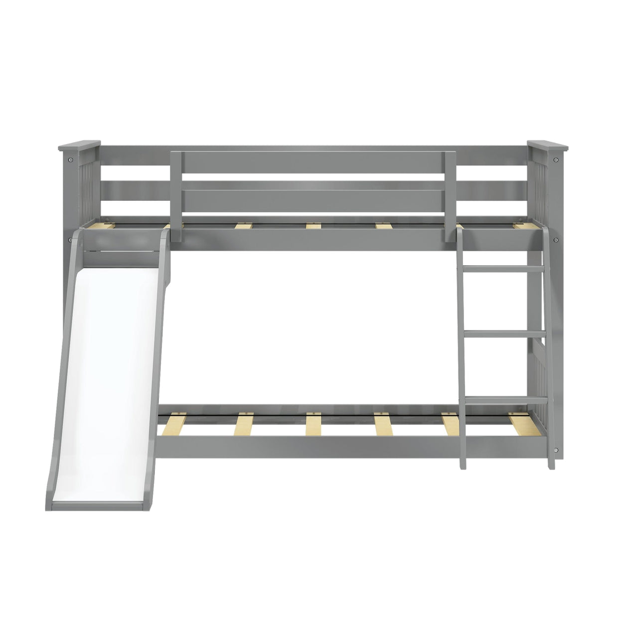 180417121069 : Bunk Beds Low Bunk with Easy Slide and Black and White Farmhouse Curtain, Grey