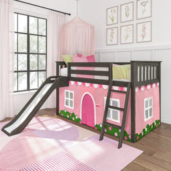 180417151064 : Bunk Beds Low Bunk with Easy Slide and Light Pink and White Farmhouse Curtain, Clay