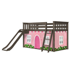 180417151064 : Bunk Beds Low Bunk with Easy Slide and Light Pink and White Farmhouse Curtain, Clay