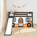 Twin Over Twin Low Bunk Bed with Slide & Camper Van Curtain
