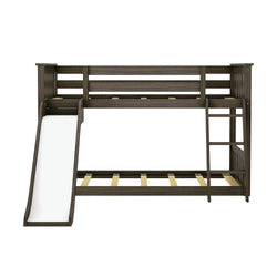 180417151069 : Bunk Beds Low Bunk with Easy Slide and Black and White Farmhouse Curtain, Clay