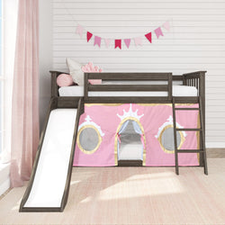 180417151083 : Bunk Beds Low Bunk with Easy Slide and Light Pink and Gold Princess Curtain, Clay