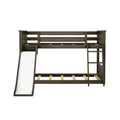 Dark espresso twin-over-twin wooden bunk bed with slide and ladder, space-saving loft design for kids' bedroom