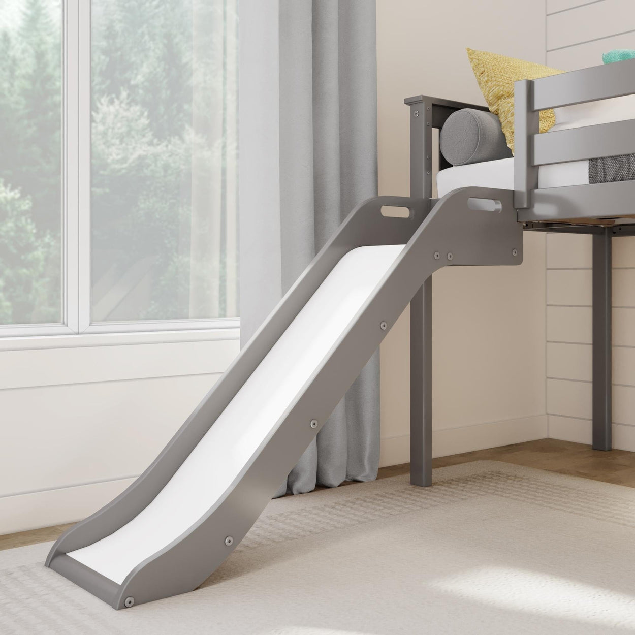 180425-121 : Loft Beds Classic Twin Low Loft with Stairs and Easy Slide, Grey