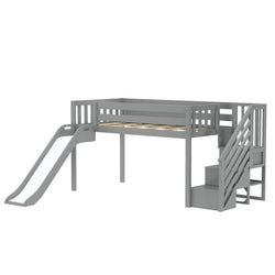 180425-121 : Loft Beds Twin Low Loft With Stairs & Easy Slide, Grey