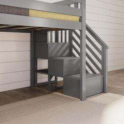 180425-121 : Loft Beds Twin Low Loft With Stairs & Easy Slide, Grey