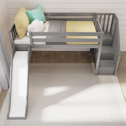 180425-121 : Loft Beds Twin Low Loft With Stairs & Easy Slide, Grey