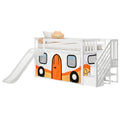 Twin Low Loft Bed with Stairs, Slide, and Camper Van Curtain
