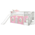 Twin Low Loft Bed with Stairs, Slide, and Princess Curtain