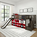 Twin Low Loft Bed with Stairs, Slide, and Firetruck Curtain