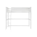White loft bed with built-in ladder and wooden frame for modern bedroom furniture.