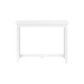 Modern white rectangular console table with straight square legs and lower crossbar, minimalist entryway or office table on white background