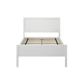 Modern white wooden bed frame with headboard, ideal for contemporary bedroom design.