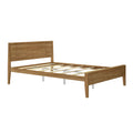Modern wooden bed frame with headboard and footboard, minimalist design.