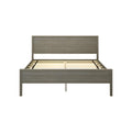 Wooden bed frame with slats and headboard in modern design.