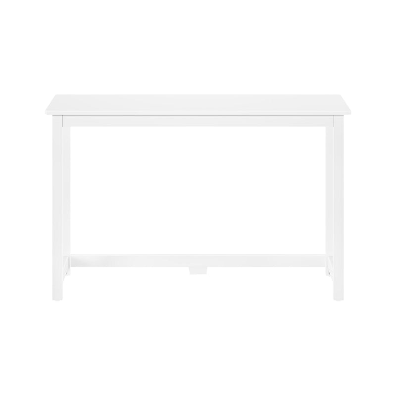 Minimalist white wooden writing desk — small console table with straight legs and stretcher, ideal for home office or entryway