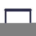 Navy blue rectangular modern minimalist console table with straight legs on white background