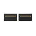 Pair of rectangular black fabric acoustic panels with white felt trim and horizontal light-wood mounting rails