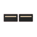 Pair of rectangular black felt bulletin boards with light wood mounting rails and blush-pink fabric trim on white background