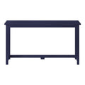 Navy blue wooden console table rectangular entryway sofa table with simple farmhouse design and stretcher base on white background