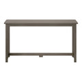 Gray wood console table with rectangular top and stretcher base, simple modern farmhouse entryway accent or desk table