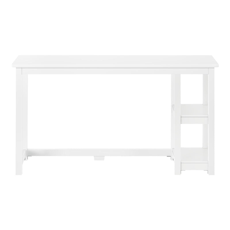White modern writing desk with right-side open storage shelves, compact home office computer desk