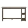 Modern gray wood computer desk with open side shelves and lower storage, compact writing desk for home office and study