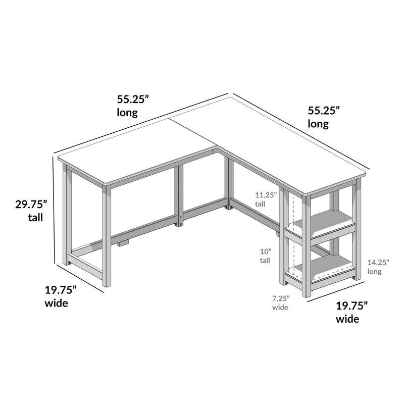 L-shaped office desk dimensions and measurements for optimized workspace layout.