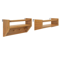 Wall-mounted wooden paper towel holder with shelf, natural finish, kitchen storage solution.