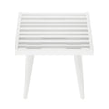 White slatted wooden side table with modern minimalist design.