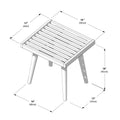 Isometric diagram of a wooden slatted stool with tapered legs showing seat dimensions 17″ x 19″ (43 x 50 cm) and overall height 18″ (45 cm) — assembly and dimensions for patio or indoor stool