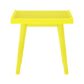 Bright yellow modern side table with slatted top design.