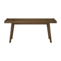 Mid-century modern wooden coffee table with slatted design and angled legs.